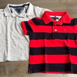 Tommy Hilfiger Kids Red & Black Striped Polo with Gray Collared Tee